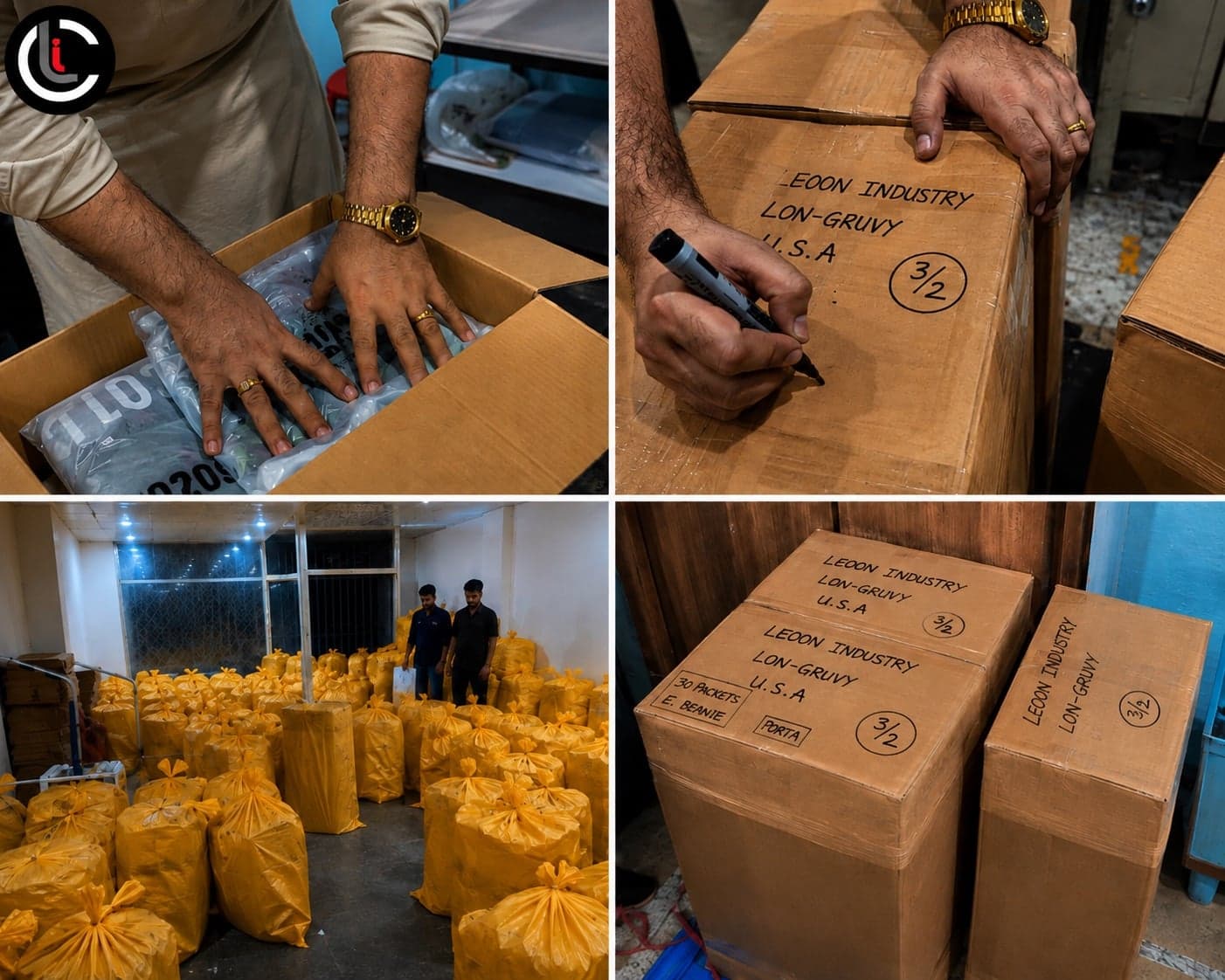 LEOON Industry shipping floor — packed orders ready for export